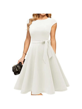 NEW White Modest Holiday Party Prom Dress M NO BELT
